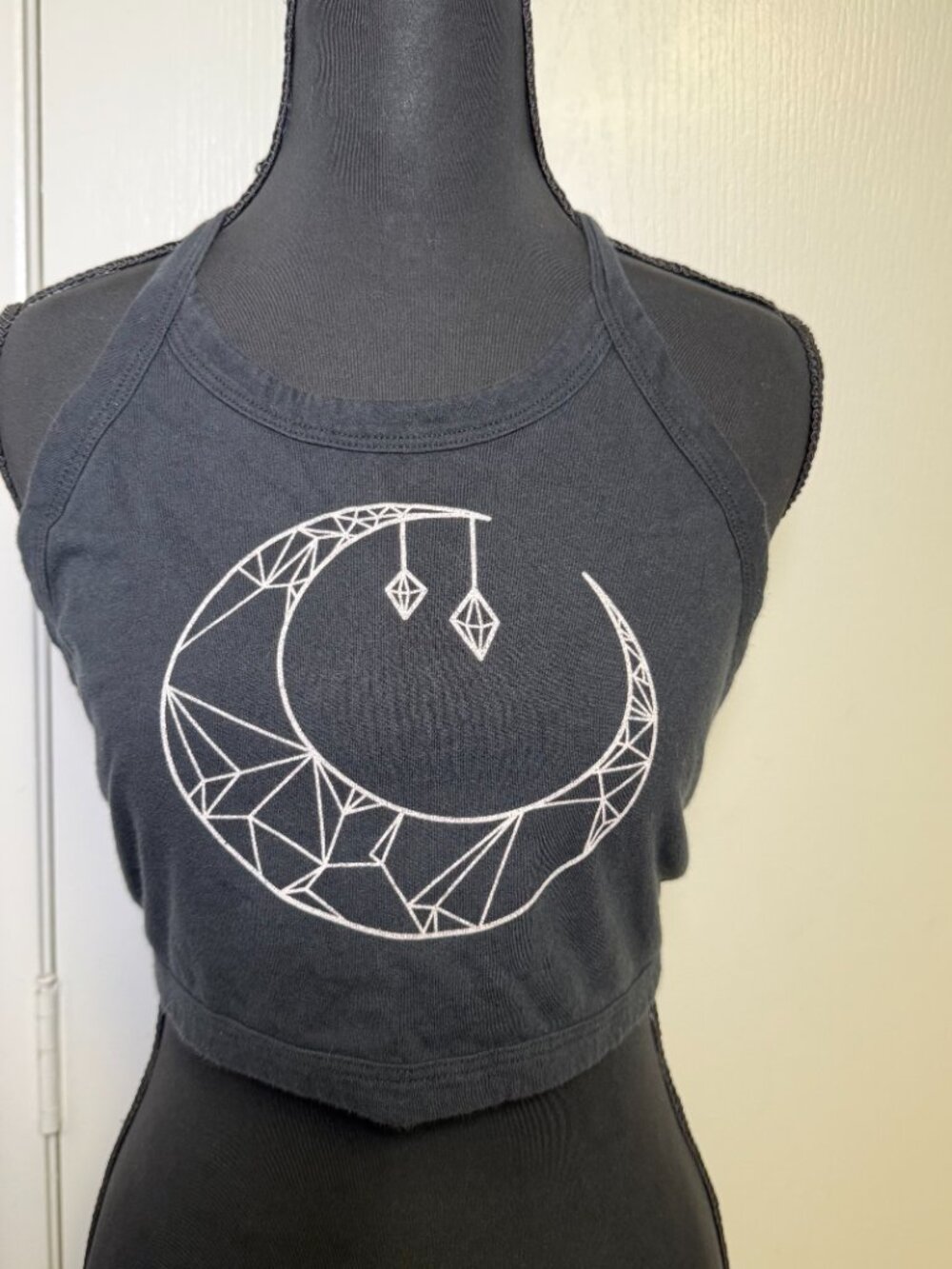 LA Hearts Black Crescent Moon Halter Crop Top Whimsigoth Boho Size L